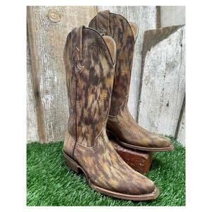 CoFi Leathers Cowboy Boots Snip Toe Pheasant Print Brushed Leather Women's 6.5